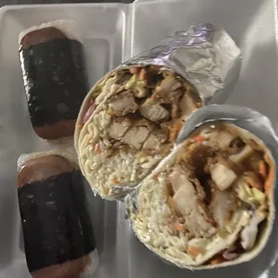 Chicken Katsu Burrito and Spam Musubi