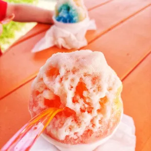 Guava and pineapple with ice cream and topped with a snowcap