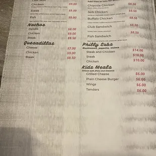the menu for the restaurant