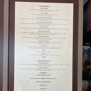 the menu for the restaurant