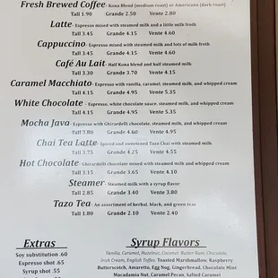 Hot Drink Menu 1/11/18