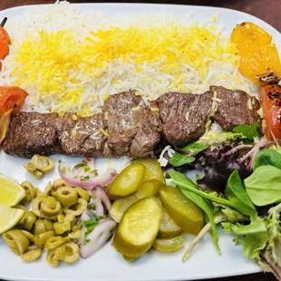 Grilled Filet Mignon, Grilled Tomato, Grilled peppers, Rice, Fresh Salad