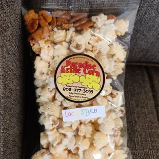 Local Style Kettle Corn has Kaki mochi (arare) and Furikake in the bag! It was a hit!