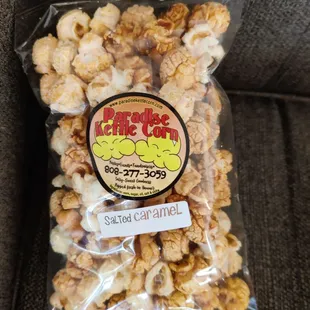 Salted Caramel Kettle Corn was not sticky like Cr*cker J*ck. It had a touch of caramel flavor!