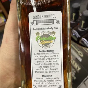 the label on a bottle of liquor
