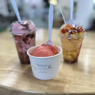 Chico-Fresa, Pima Colada/ Strawberry Ice Cream,  (Left to Right)