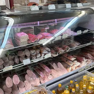 a variety of meats and condiments