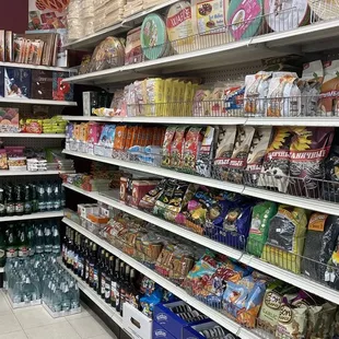 a variety of snacks and drinks