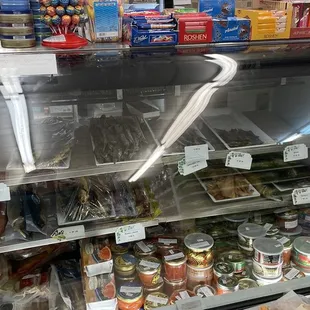a refrigerated display of food