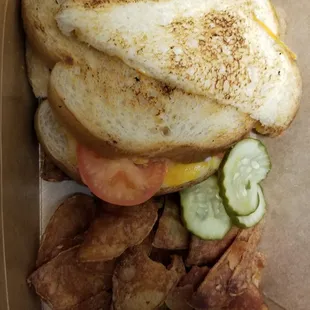 Average grilled cheese, overcooked potato chips.