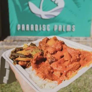 a hand holding a plate of food