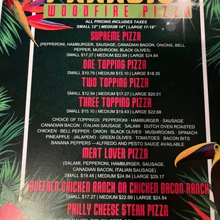 Menu as of Sept. 2023