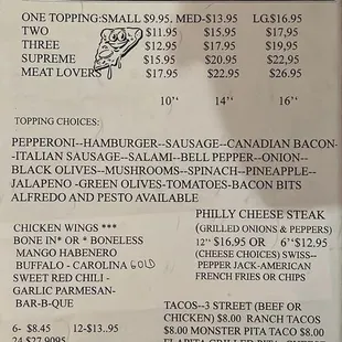 Menu as of 8/2022