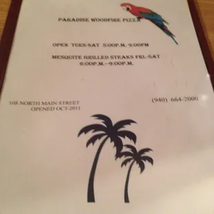 Menu cover