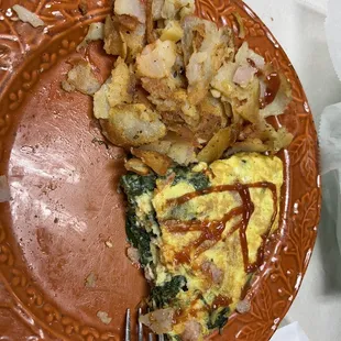 Ham &amp; Spinach omelette with "hash browns"