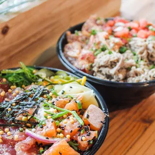 two bowls of food on a table