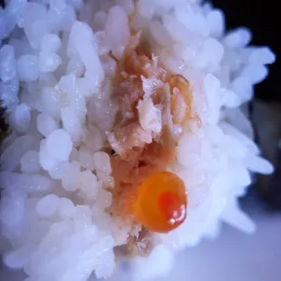 One of two ikura in the salmon ikura musubi