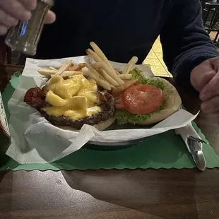 Cheeseburger with bacon n fries