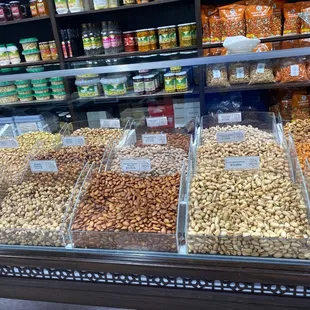 a display of nuts and other foods