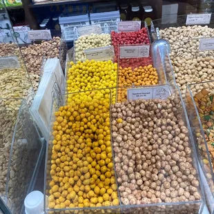 a display of nuts and other foods