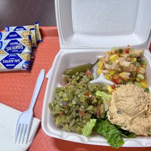 Nopales, ceviche and chicken chipotle
