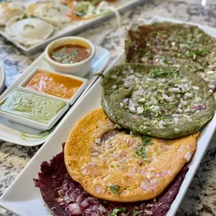 Vegan uttapam in various flavors (beetroot, spinach, etc) and pesaretu