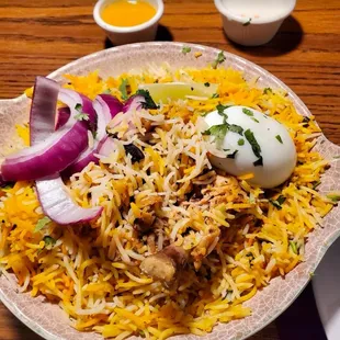 Chicken biryani with egg
