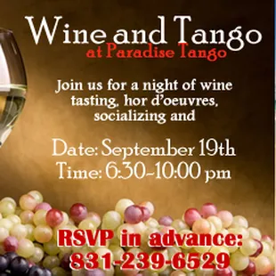 Wine &amp; Tango Flier for September 19th, 2015