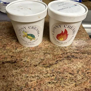 Crème brûlée and turtle ice cream