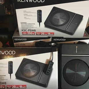 Kenwood KSC-PSW8 compact powered enclosure with 8" subwoofer built-in amplifier: 150 watts RMS power (250 watts maximum) Remote control