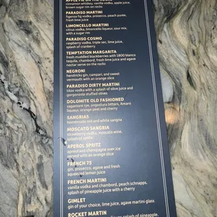Drink menu