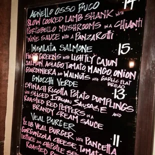 Specials today. The lamb was phenomenal.