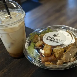 a salad and a drink