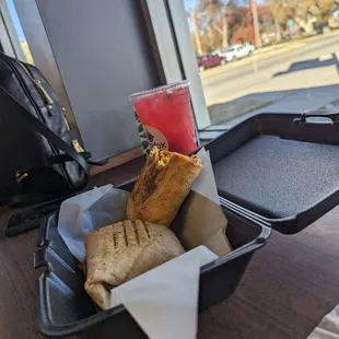 a sandwich and a drink