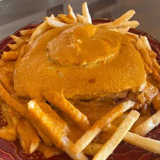 Portuguese Francesinha with fries