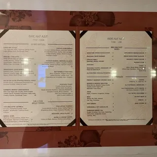 Breakfast menu at Parallel 37 at The Ritz-Carlton in San Francisco.