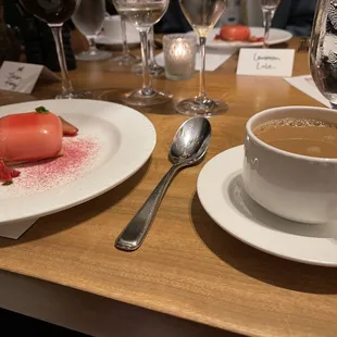 Strawberry Mousse and coffee at Parallel 37 at The Ritz-Carlton in San Francisco.