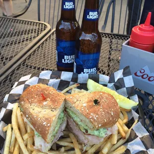 Turkey, bacon, Swiss and avocado aioli. Delish!