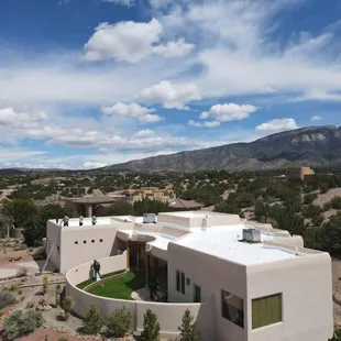 Panoramic view of an Albuquerque neighborhood, with homes boasting Paramount&apos;s silicone roof coatings.