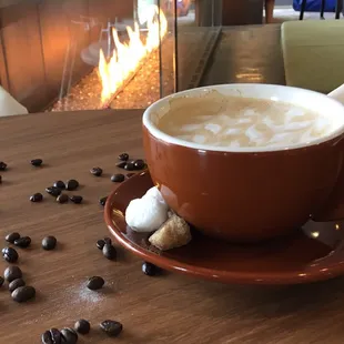 Cappuccino by the fire