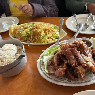 Pancit Canton and Chicharon Bulaklak