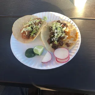 Carne asada and chicharron tacos.