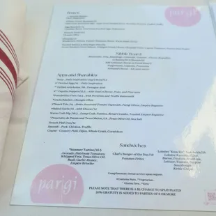 menu