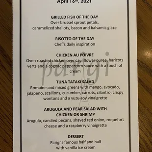 Set party menu....  so elegant and perfect!