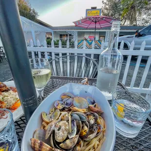 outside, oysters and mussels