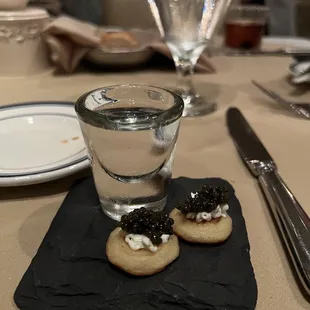 Caviar taste served with iced stoli