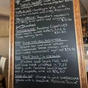 Specials on chalk board