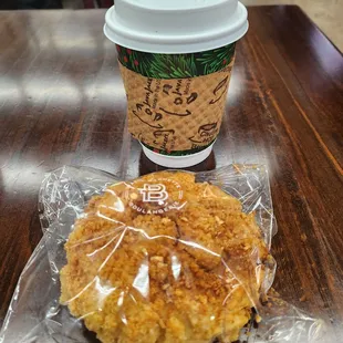 12oz coffee $2.29 peanut crumb bread $2.79