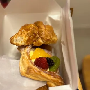 Croissant hot dog and fruit pastry - yes, I bit into the hot dog :p