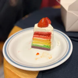 Rainbow cake piece